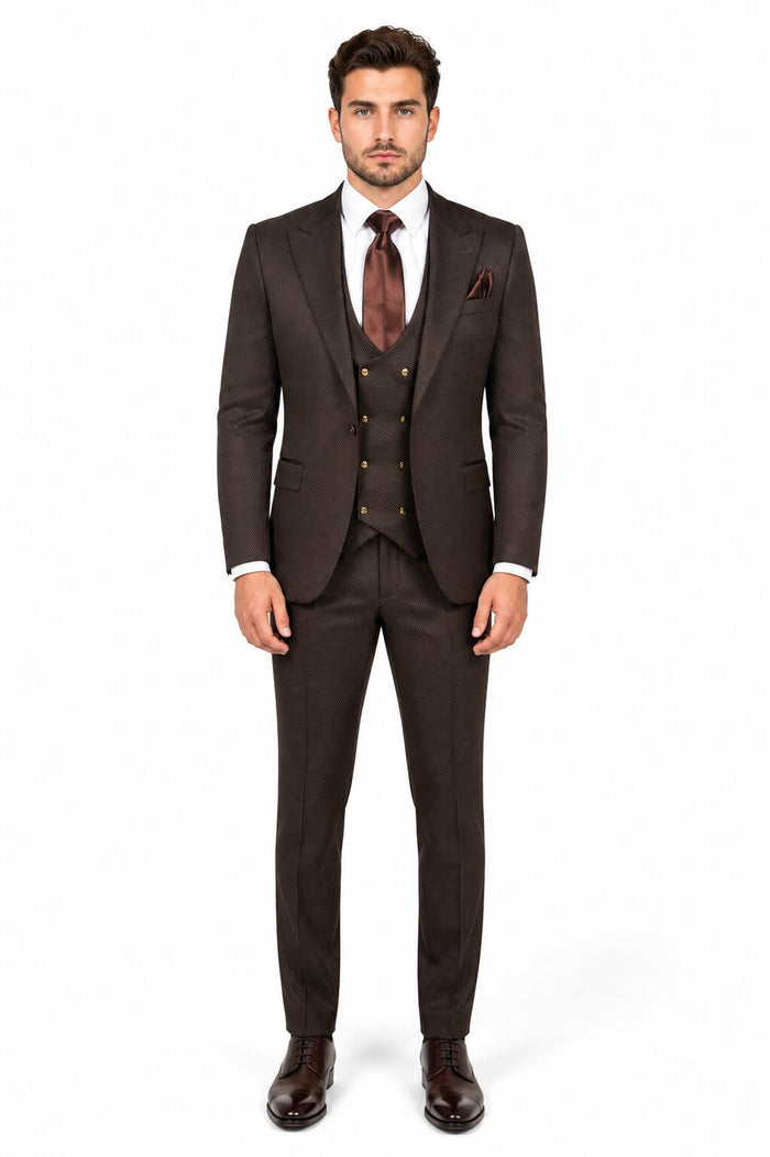 Rossi Man Slim Fit Brown 3 Piece Suit