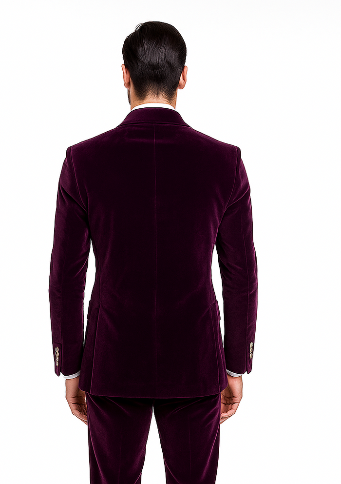 Dark Purple Velvet Double breasted Suit Slim Fit by Rossiman