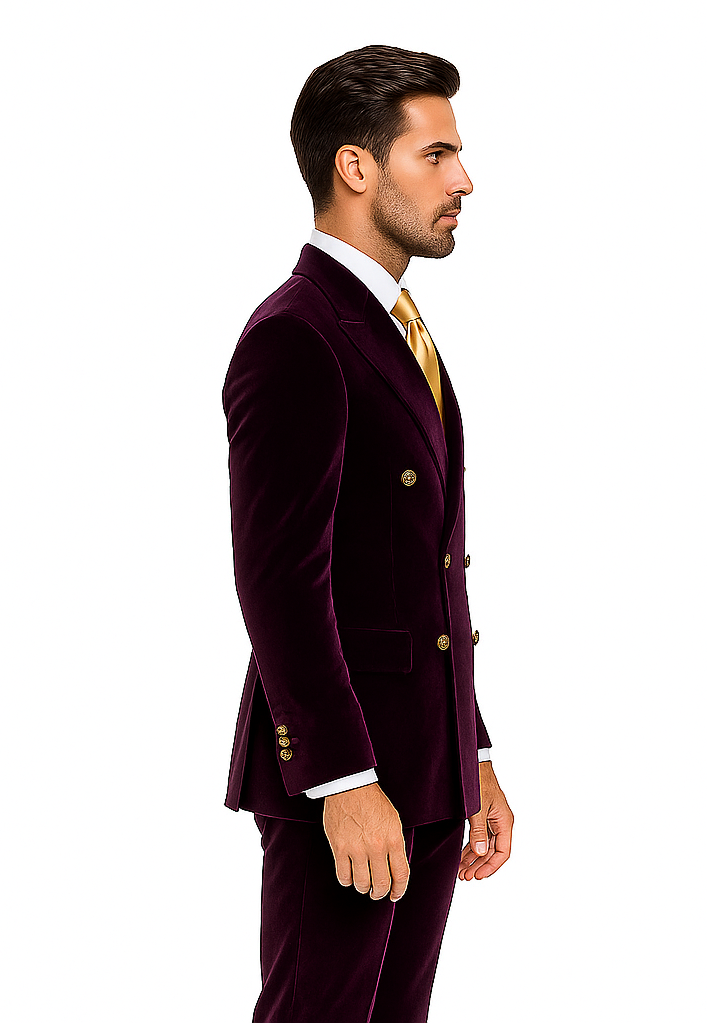 Dark Purple Velvet Double breasted Suit Slim Fit by Rossiman