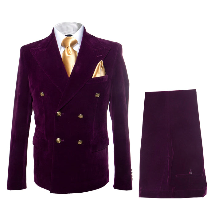 Dark Purple Velvet Double breasted Suit Slim Fit by Rossiman
