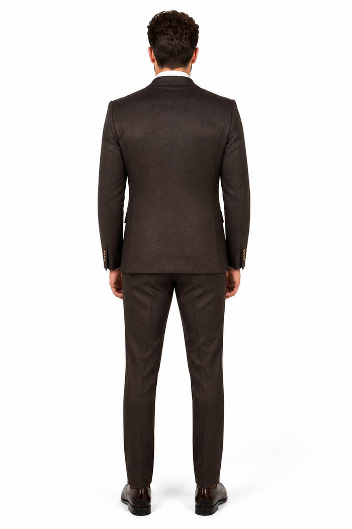 Rossi Man Slim Fit Brown 3 Piece Suit