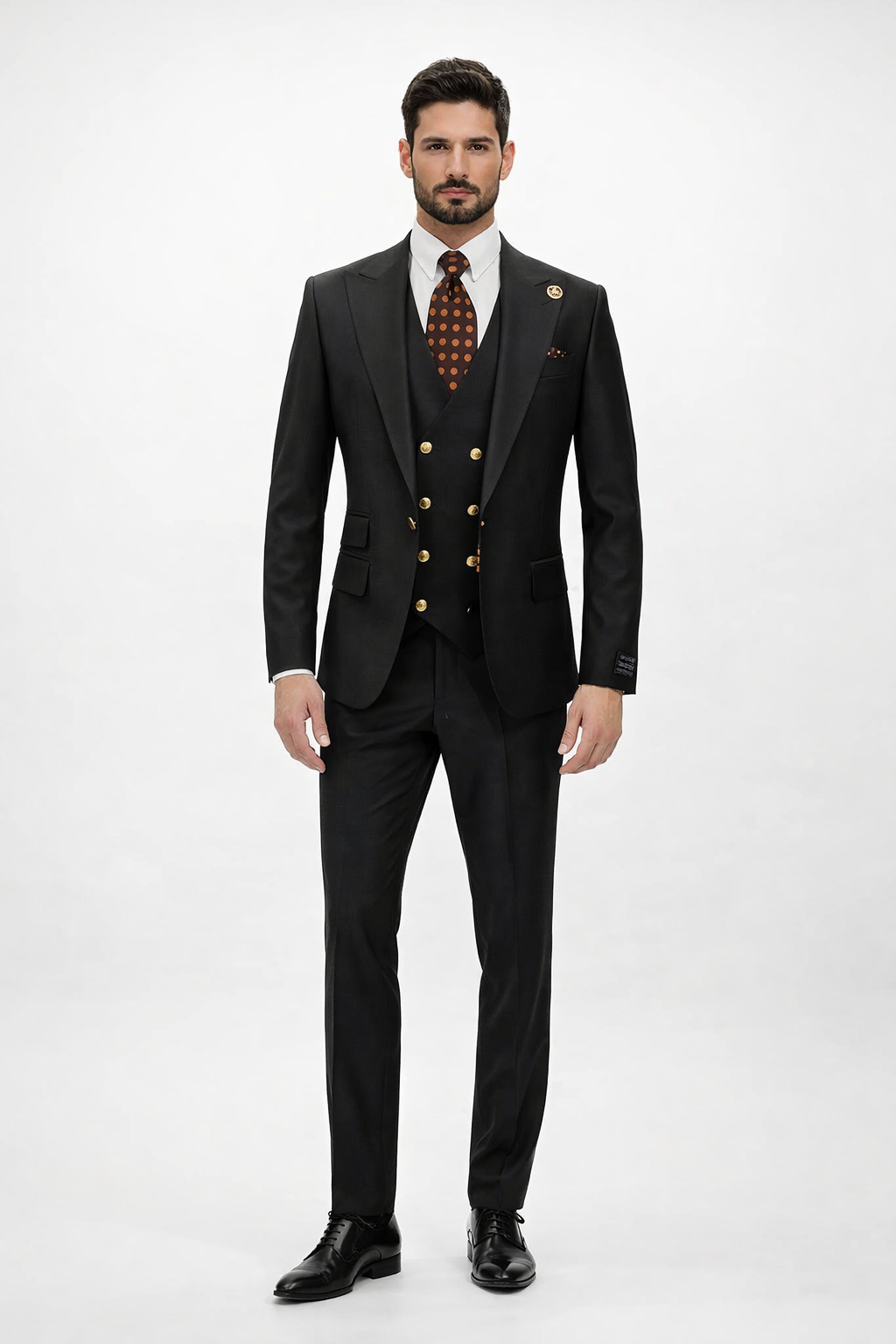 Rossiman Classic Black Peak Lapel Suit
