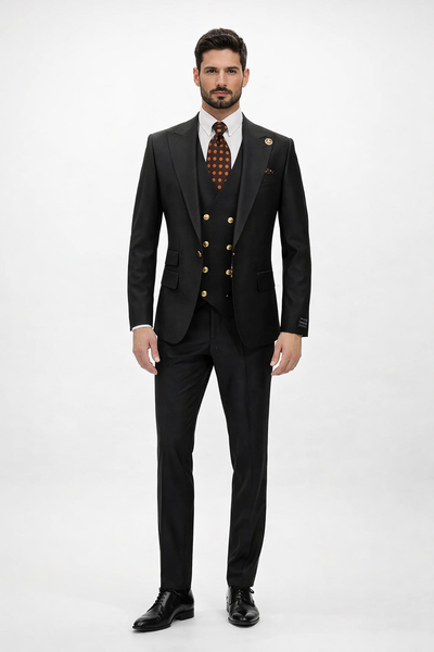 Rossiman Classic Black Peak Lapel Suit