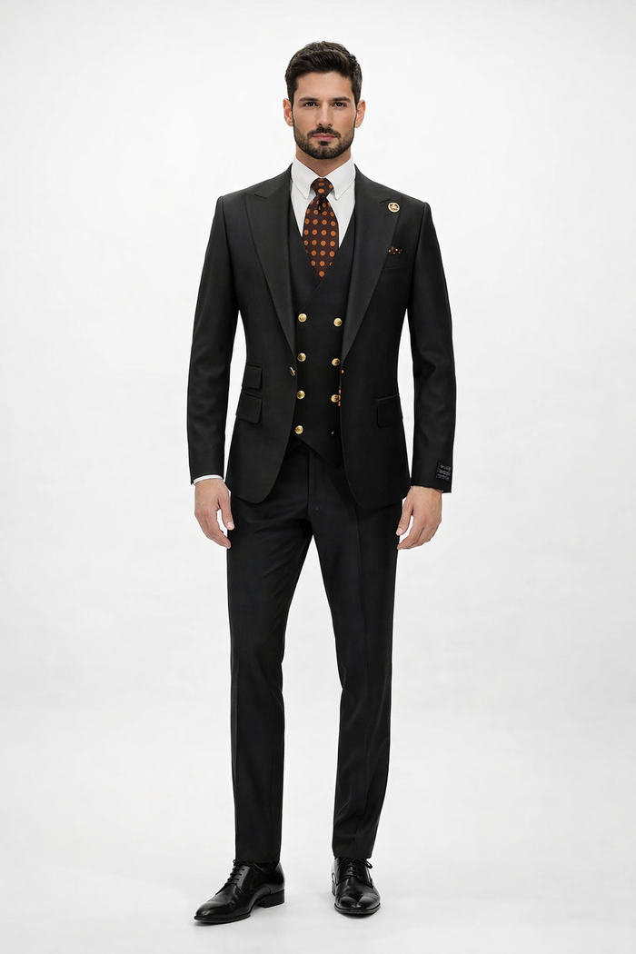 Rossiman Classic Black Peak Lapel Suit