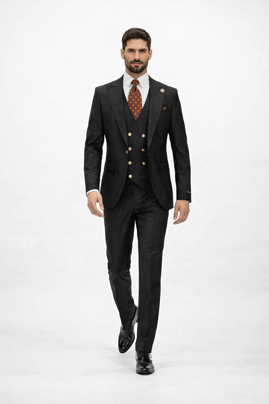 Rossiman Classic Black Peak Lapel Suit
