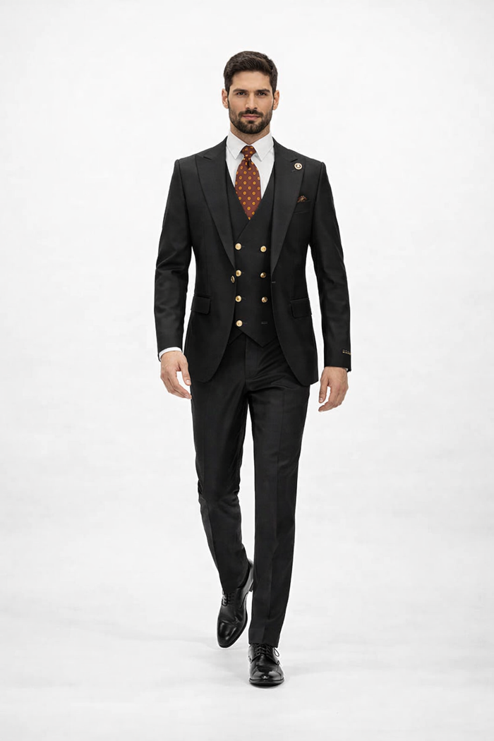 Rossiman Classic Black Peak Lapel Suit