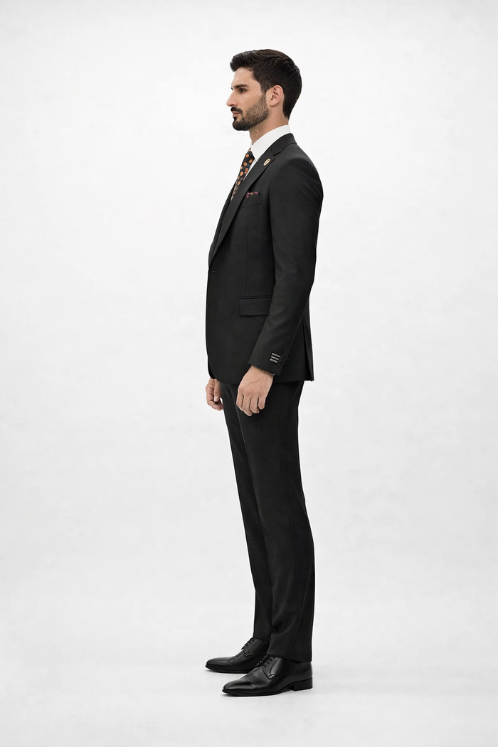 Rossiman Classic Black Peak Lapel Suit
