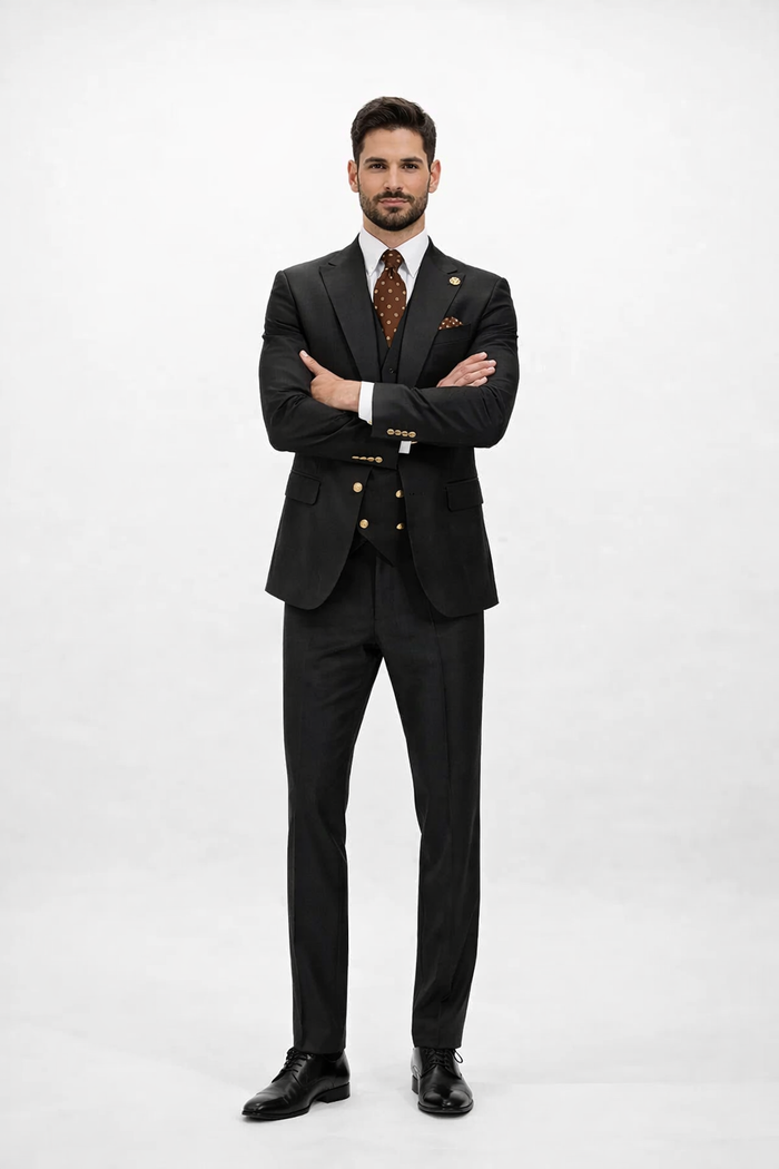 Rossiman Classic Black Peak Lapel Suit
