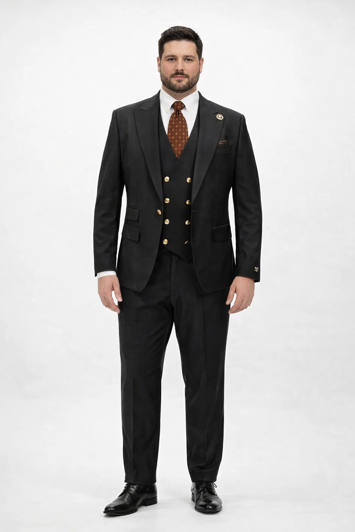 Rossiman Classic Black Peak Lapel Suit