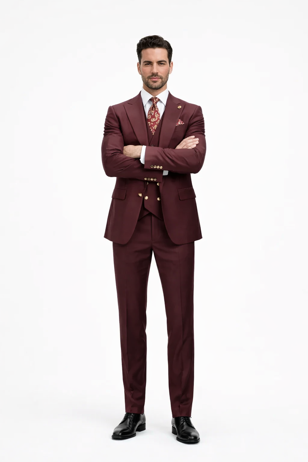 Rossiman Men's Burgundy Peak Lapel Suit