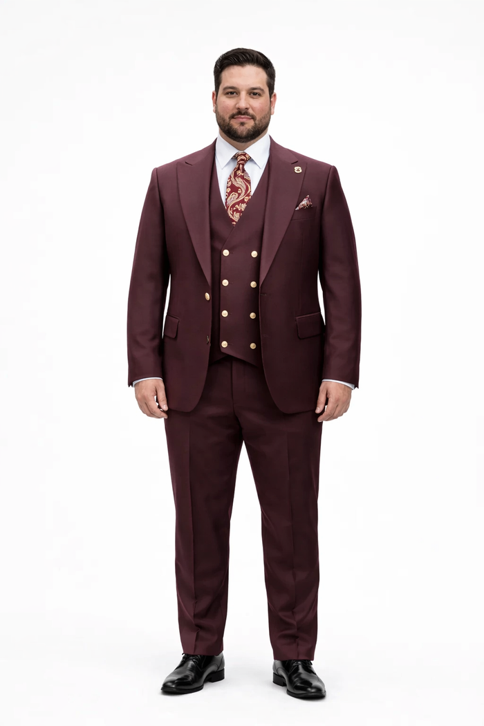 Men's Burgundy Peak Lapel Suit