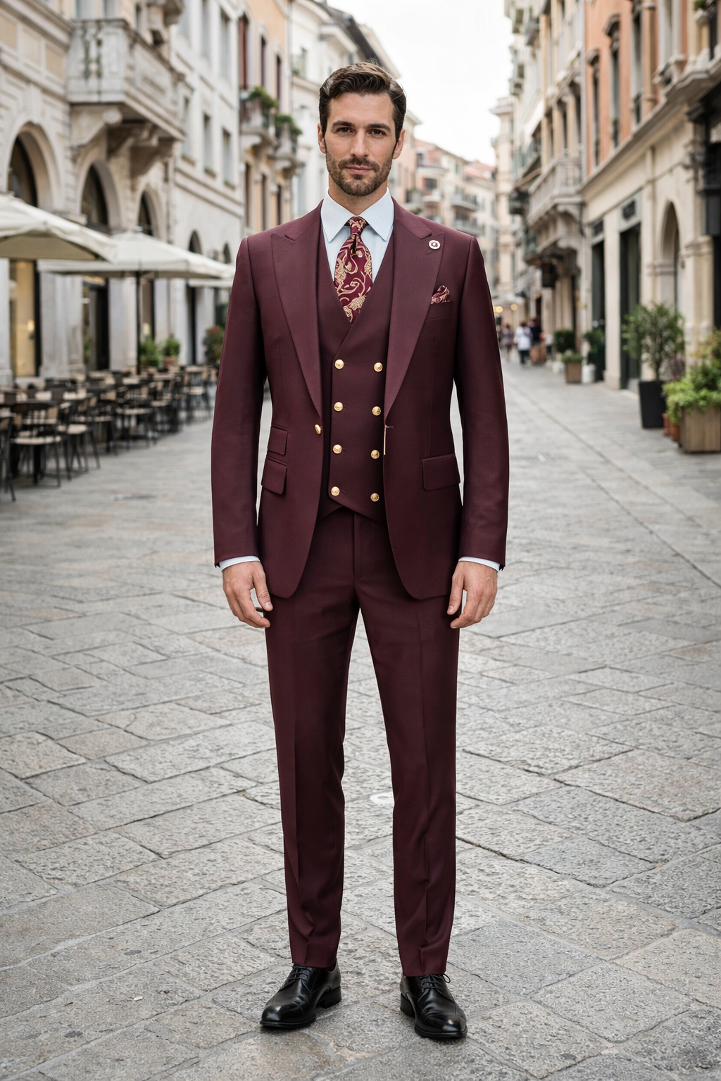 Rossiman Men's Burgundy Peak Lapel Suit