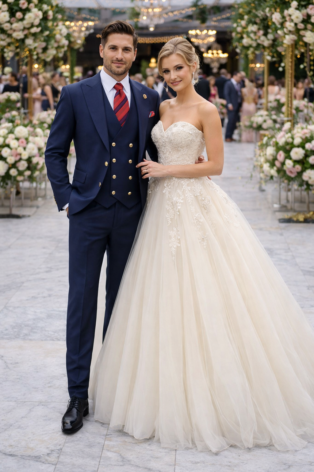 Rossiman Navy Classic Peak Lapel Suit & Vest