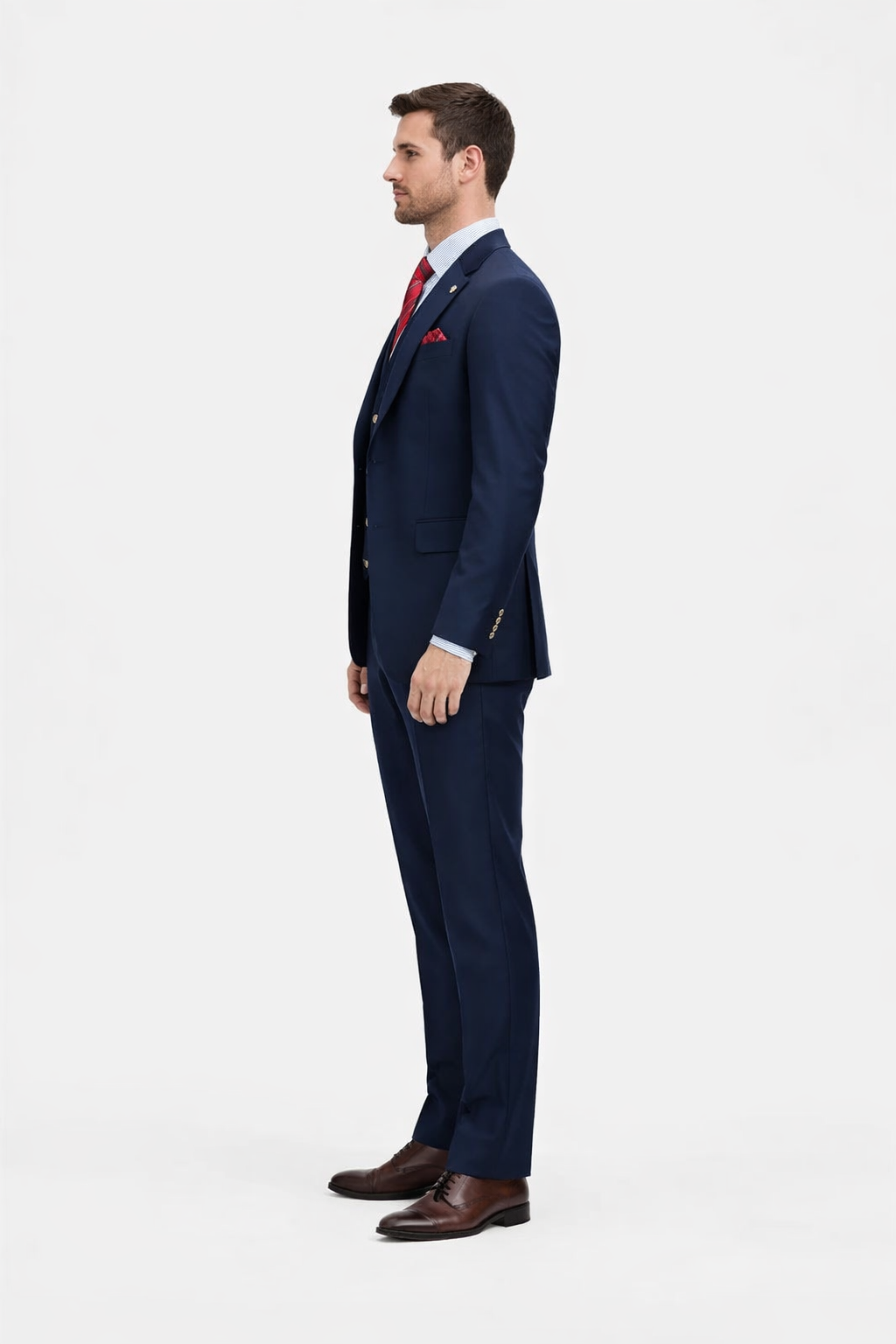 Rossiman Navy Classic Peak Lapel Suit & Vest