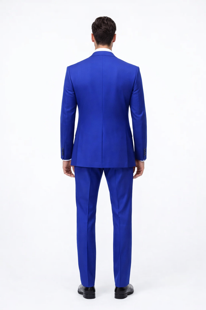 Mens Big and Tall Size Suits - Plus Size Mens Royal Blue Suit - Peak Lapel Ticket Pocket