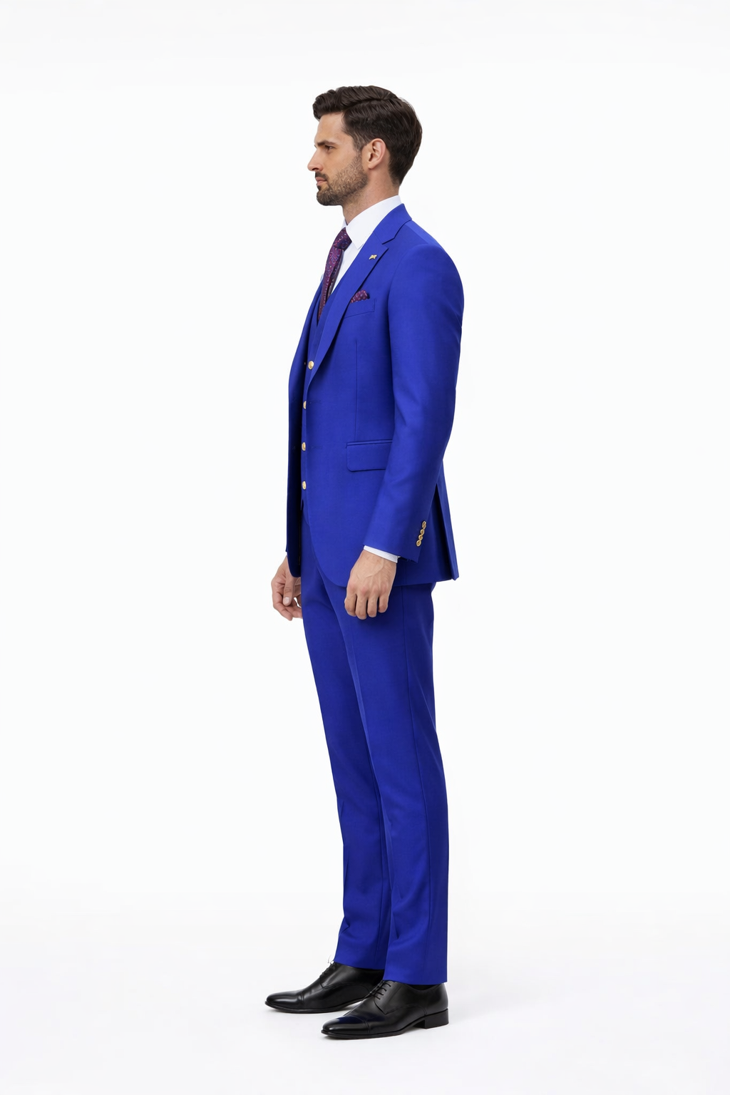 Mens Big and Tall Size Suits - Plus Size Mens Royal Blue Suit - Peak Lapel Ticket Pocket