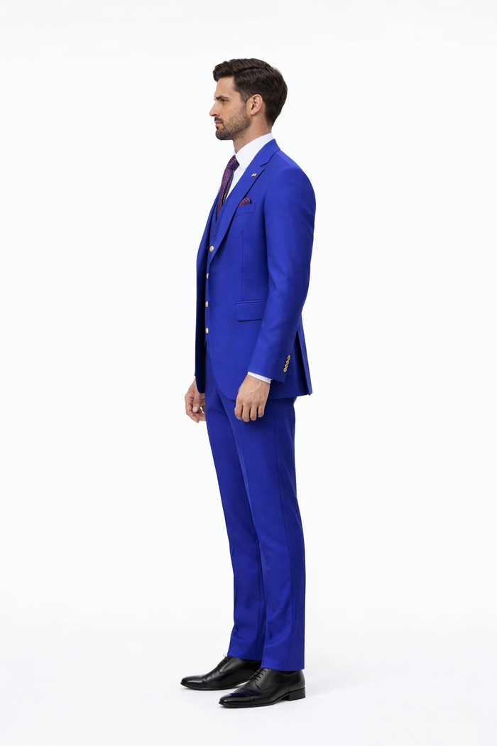 Mens Big and Tall Size Suits - Plus Size Mens Royal Blue Suit - Peak Lapel Ticket Pocket