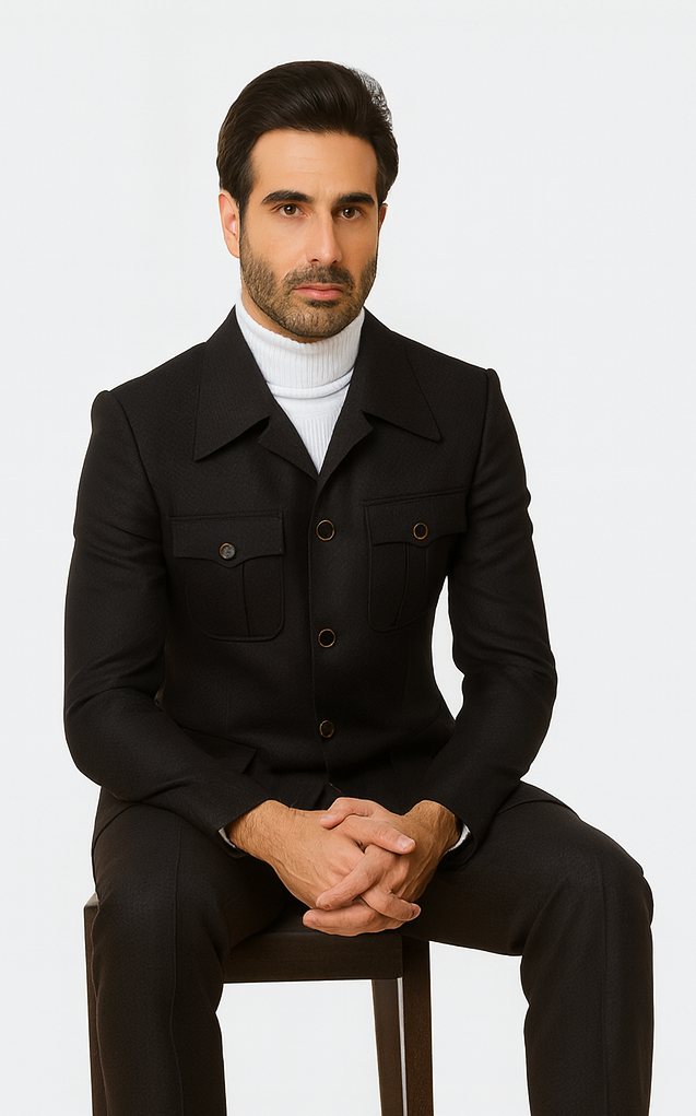 Rossiman Men’s Black Safari Walking Suit – Jacket & Trousers Set