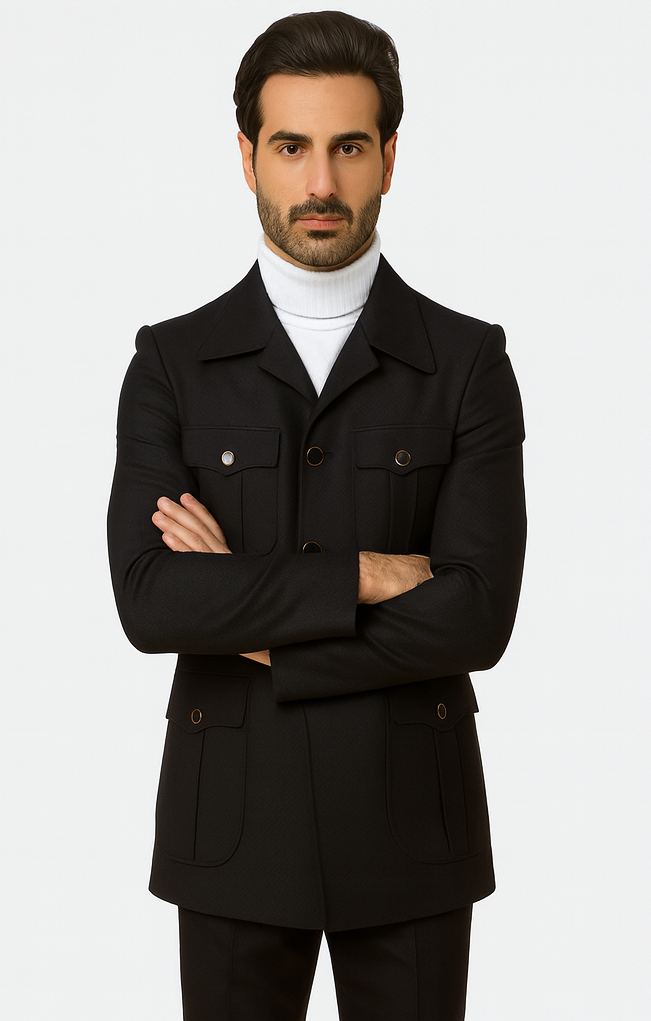 Rossiman Men’s Black Safari Walking Suit – Jacket & Trousers Set