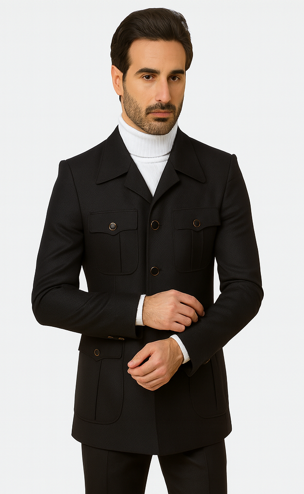 Rossiman Men’s Black Safari Walking Suit – Jacket & Trousers Set