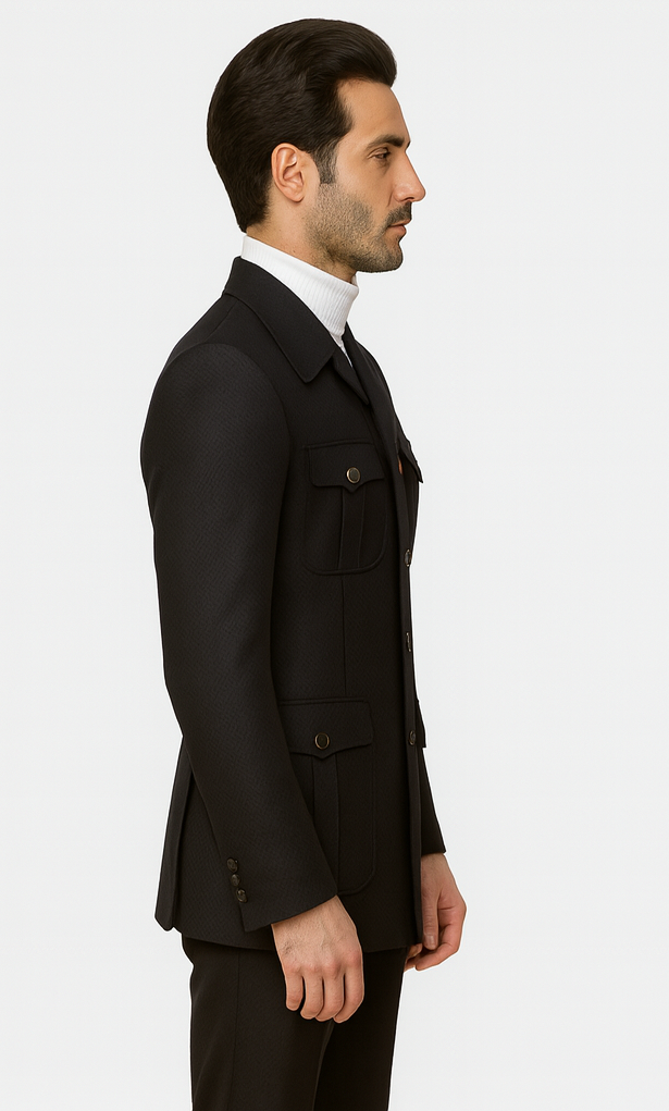 Rossiman Men’s Black Safari Walking Suit – Jacket & Trousers Set