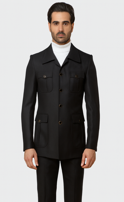 Rossiman Men’s Black Safari Walking Suit – Jacket & Trousers Set