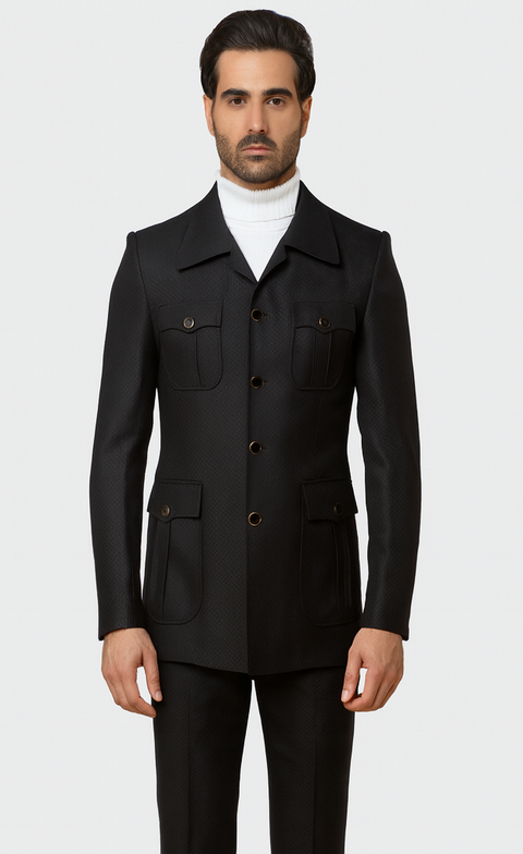 Rossiman Men’s Black Safari Walking Suit – Jacket & Trousers Set