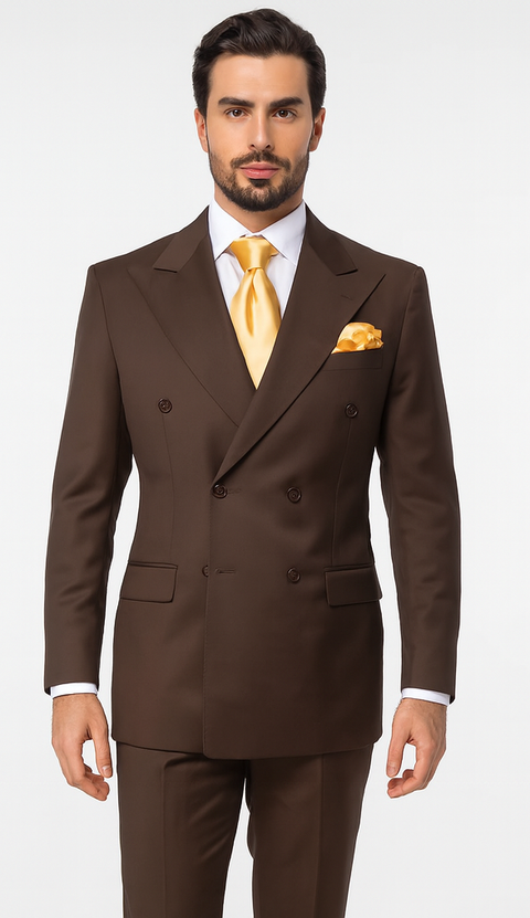 Rossiman Men’s Brown Wool Suit – Classic Fit with Baggy Pleated Wide-Leg Trousers