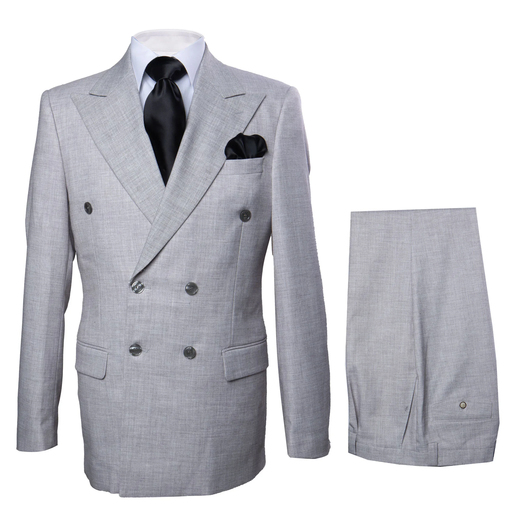 Rossiman Men’s Grey Wool Suit – Classic Fit with Baggy Pleated Wide-Leg Trousers