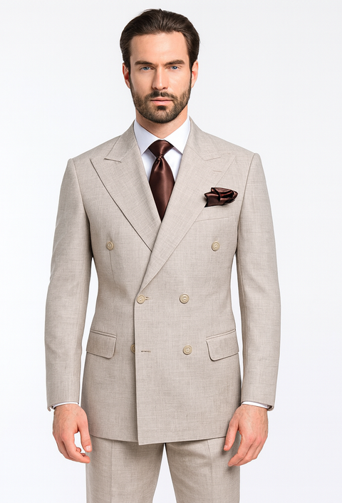 Rossiman Men’s Light Brown Wool Suit – Classic Fit with Baggy Pleated Wide-Leg Trousers