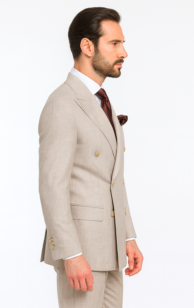 Rossiman Men’s Light Brown Wool Suit – Classic Fit with Baggy Pleated Wide-Leg Trousers