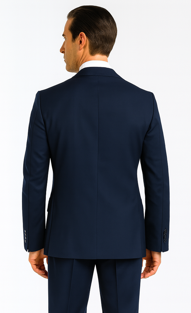 Rossiman Men’s Navy Wool Suit – Classic Fit with Baggy Pleated Wide-Leg Trousers
