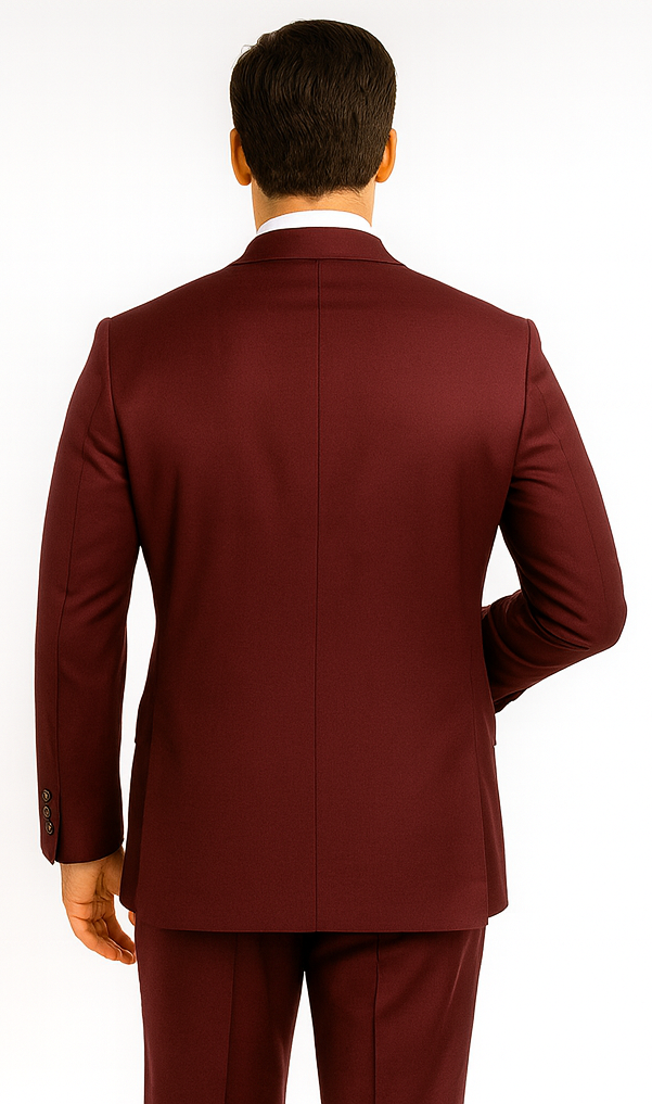 Rossiman Men’s Burgundy Slim Fit Double-Breasted Suit – Modern Two-Piece Formalwear