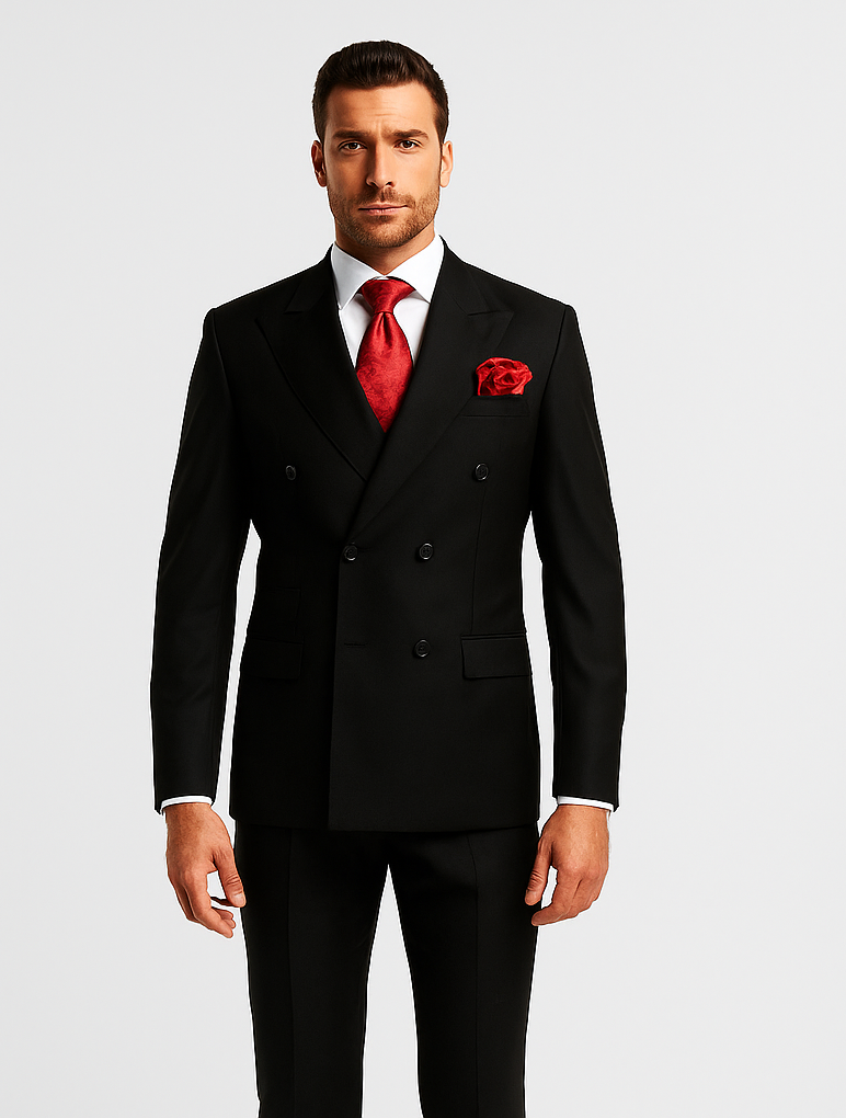 Rossiman Men’s Formal Black Slim Fit Suit | 3-Piece with Stylish Vest & Trousers – Italian Tailored Elegance