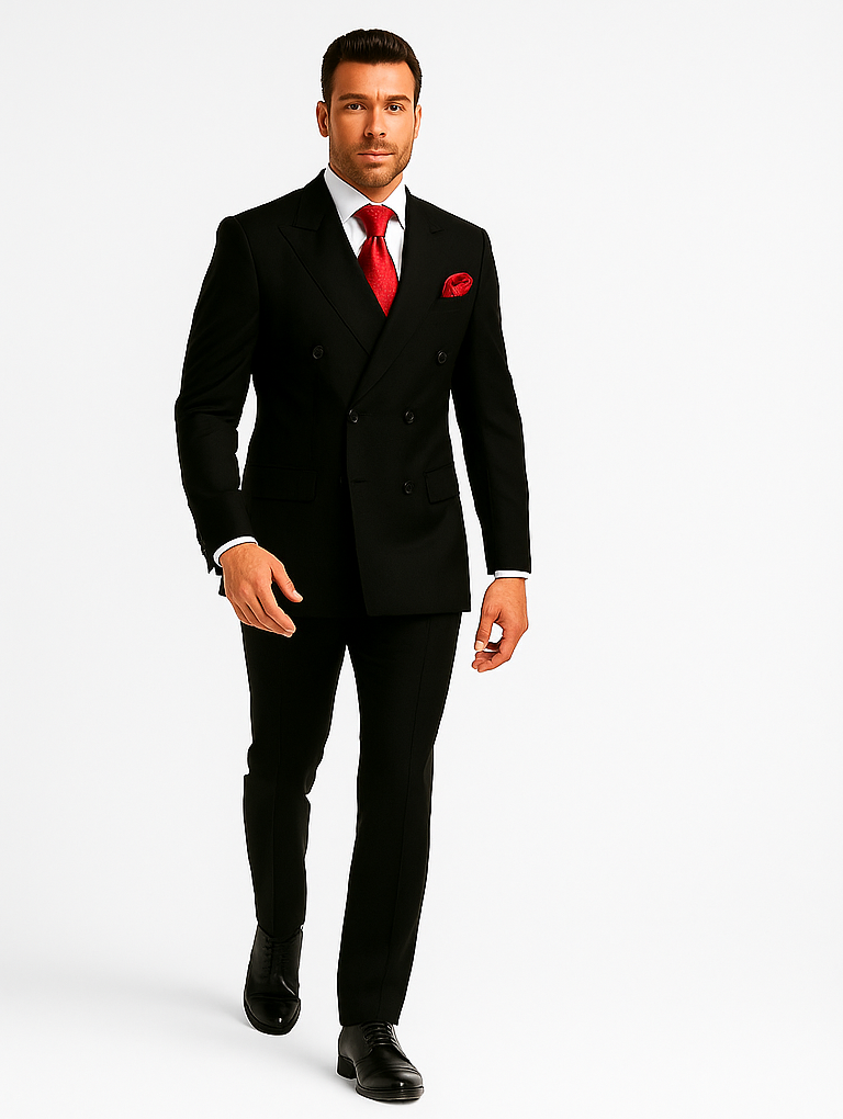 Rossiman Men’s Formal Black Slim Fit Suit | 3-Piece with Stylish Vest & Trousers – Italian Tailored Elegance