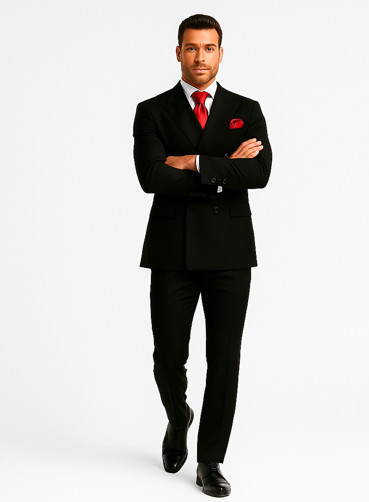 Rossiman Men’s Formal Black Slim Fit Suit | 3-Piece with Stylish Vest & Trousers – Italian Tailored Elegance