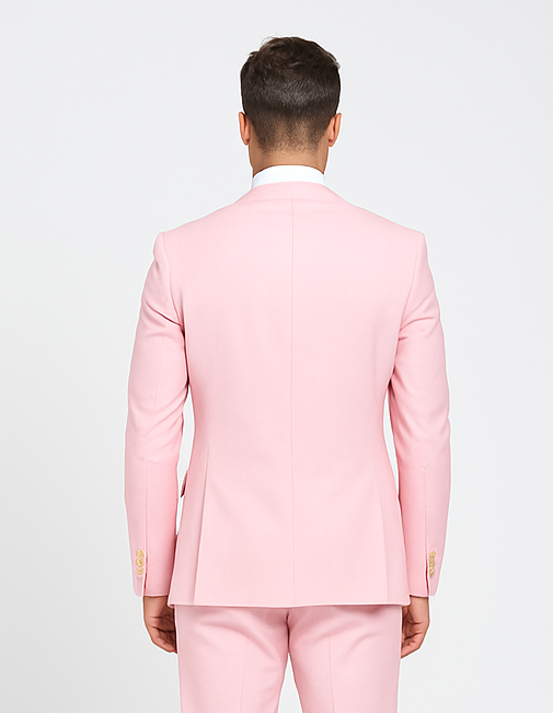 Rossiman Men’s Pink Suit | 1-Button Peak Lapel Jacket & Double-Breasted Vest – Italian Tailored 3-Piece Luxury Suit