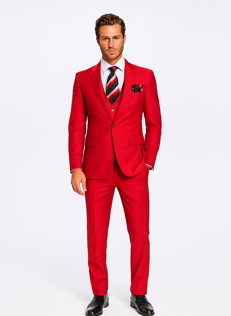 Rossiman Men’s Red Slim Fit Suit | Stylish Double-Breasted Jacket – Italian Tailored 3-Piece Luxury Suit for Men