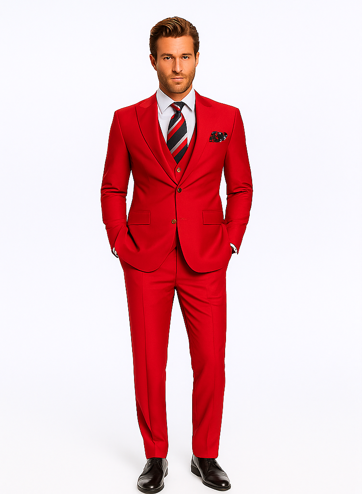 Rossiman Men’s Red Slim Fit Suit | Stylish Double-Breasted Jacket – Italian Tailored 3-Piece Luxury Suit for Men