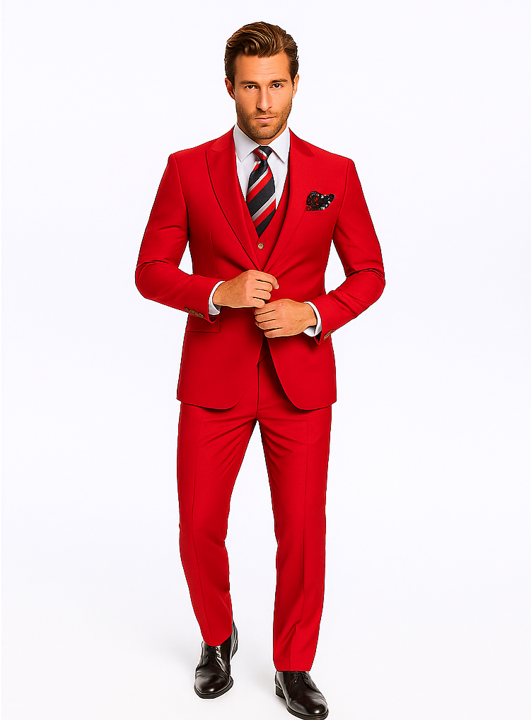 Rossiman Men’s Red Slim Fit Suit | Stylish Double-Breasted Jacket – Italian Tailored 3-Piece Luxury Suit for Men