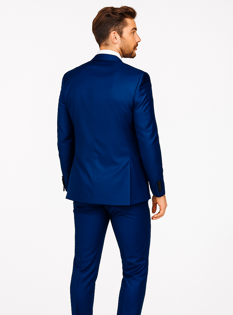 Rossiman Men’s Royal Blue Glossy Sateen Suit | Bold & Refined Look – Italian Luxury Double-Breasted Suit for Men