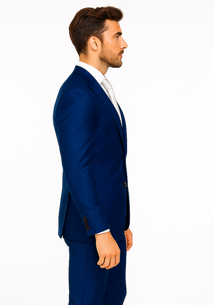 Rossiman Men’s Royal Blue Glossy Sateen Suit | Bold & Refined Look – Italian Luxury Double-Breasted Suit for Men