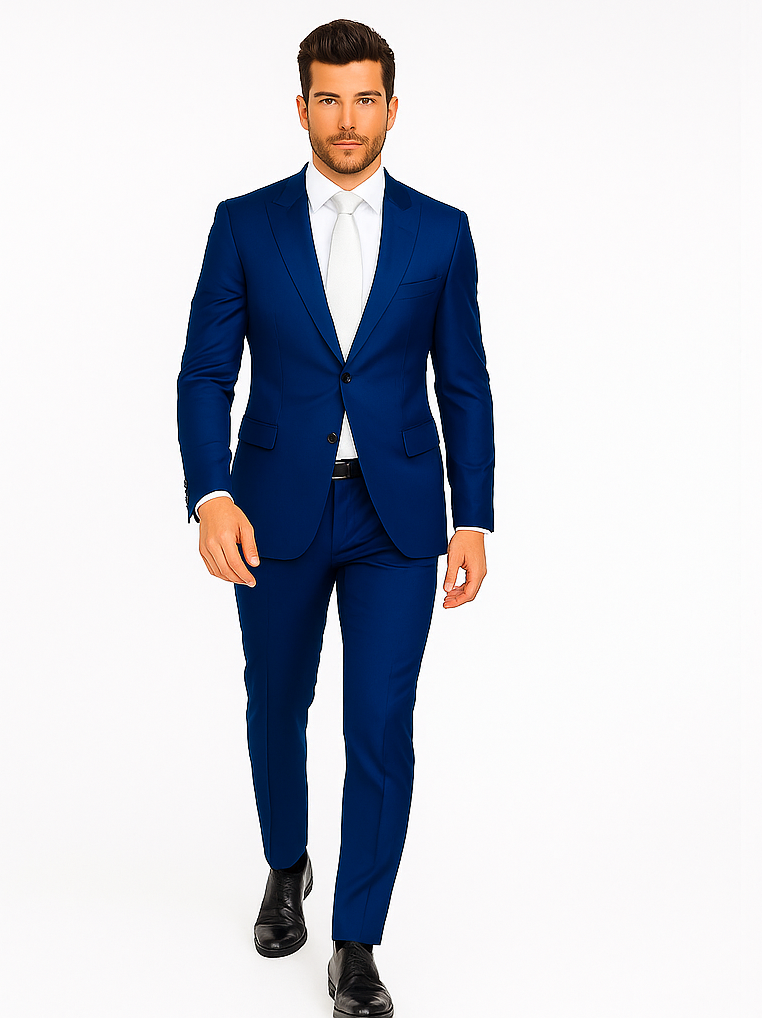 Rossiman Men’s Royal Blue Glossy Sateen Suit | Bold & Refined Look – Italian Luxury Double-Breasted Suit for Men