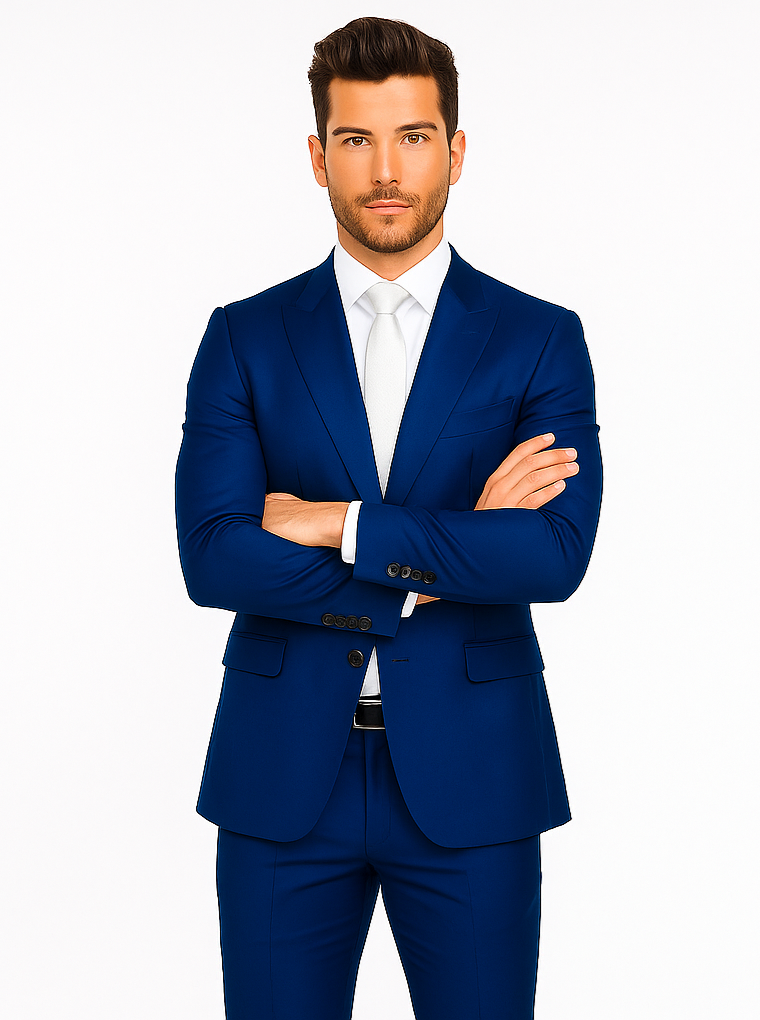 Rossiman Men’s Royal Blue Glossy Sateen Suit | Bold & Refined Look – Italian Luxury Double-Breasted Suit for Men