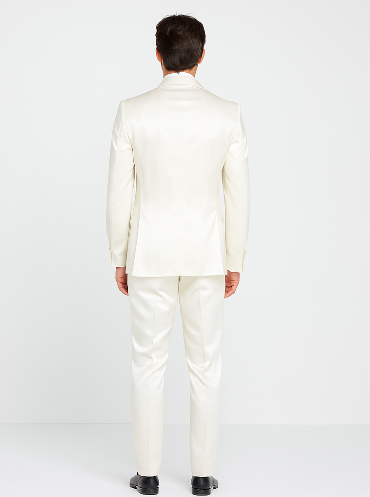 Rossiman White Sateen Suit for Men | High-Shine Formal Elegance – Italian Tailored Luxury Double-Breasted Suit