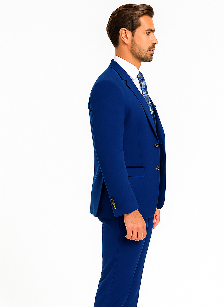 Rossiman Men’s Royal Blue Slim Fit Suit | Sophisticated Double-Breasted Design – Italian Tailored 3-Piece Luxury Suit