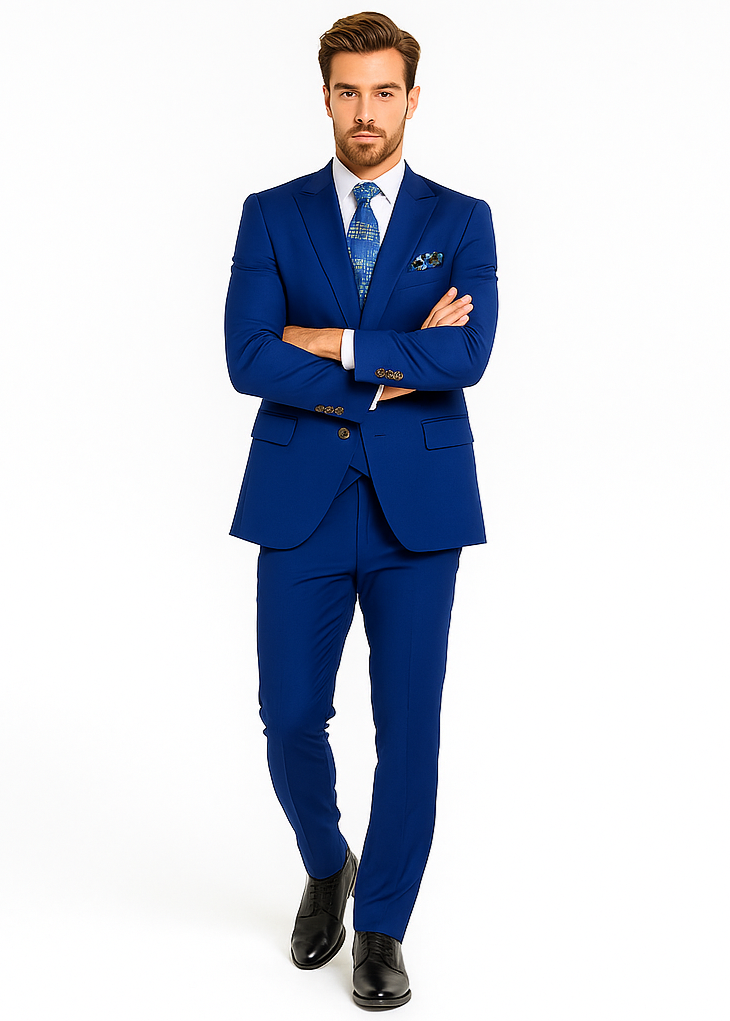 Rossiman Men’s Royal Blue Slim Fit Suit | Sophisticated Double-Breasted Design – Italian Tailored 3-Piece Luxury Suit