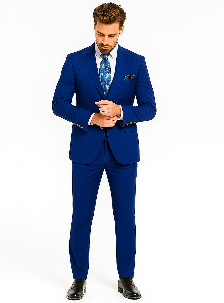 Rossiman Men’s Royal Blue Slim Fit Suit | Sophisticated Double-Breasted Design – Italian Tailored 3-Piece Luxury Suit