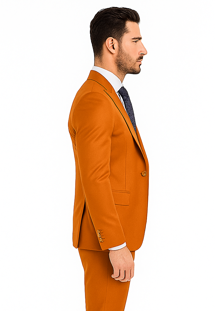 Rossiman Men’s Rust Slim Fit Suit | 3-Piece Set with Double-Breasted Vest & Flat Front Pants – Italian Tailored Luxury