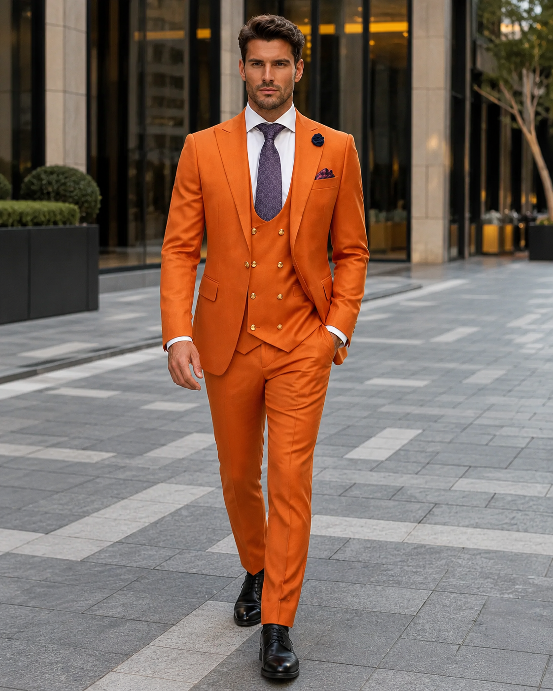 Rossiman Rust Slim Fit 3-Piece Suit for Men